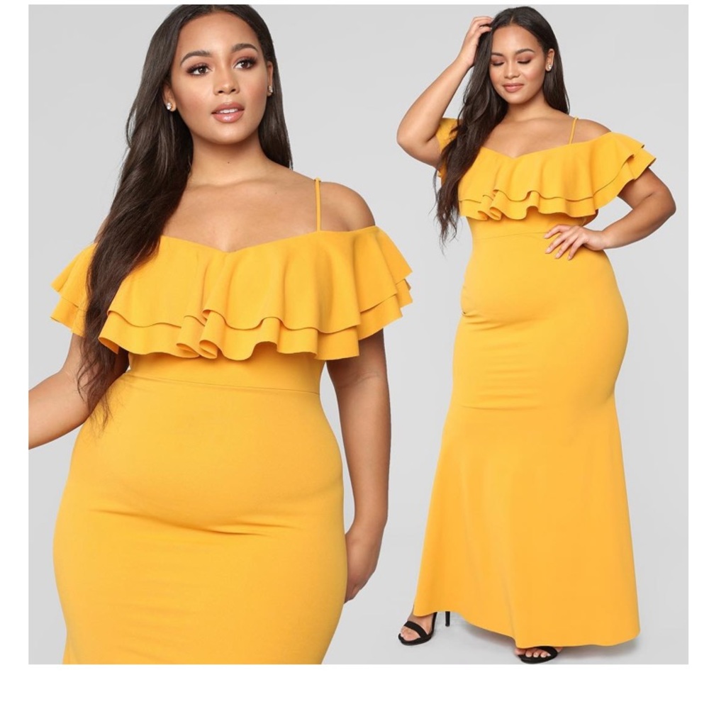 Fashion nova off shoulder Maxi Dress mustard 2x